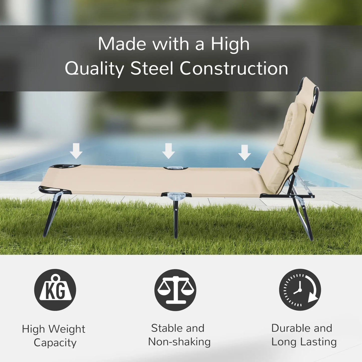 Outdoor Lounge Chair, Adjustable Backrest, Face Hole, Support Pillow, Beige Lounger Chairs at Gallery Canada