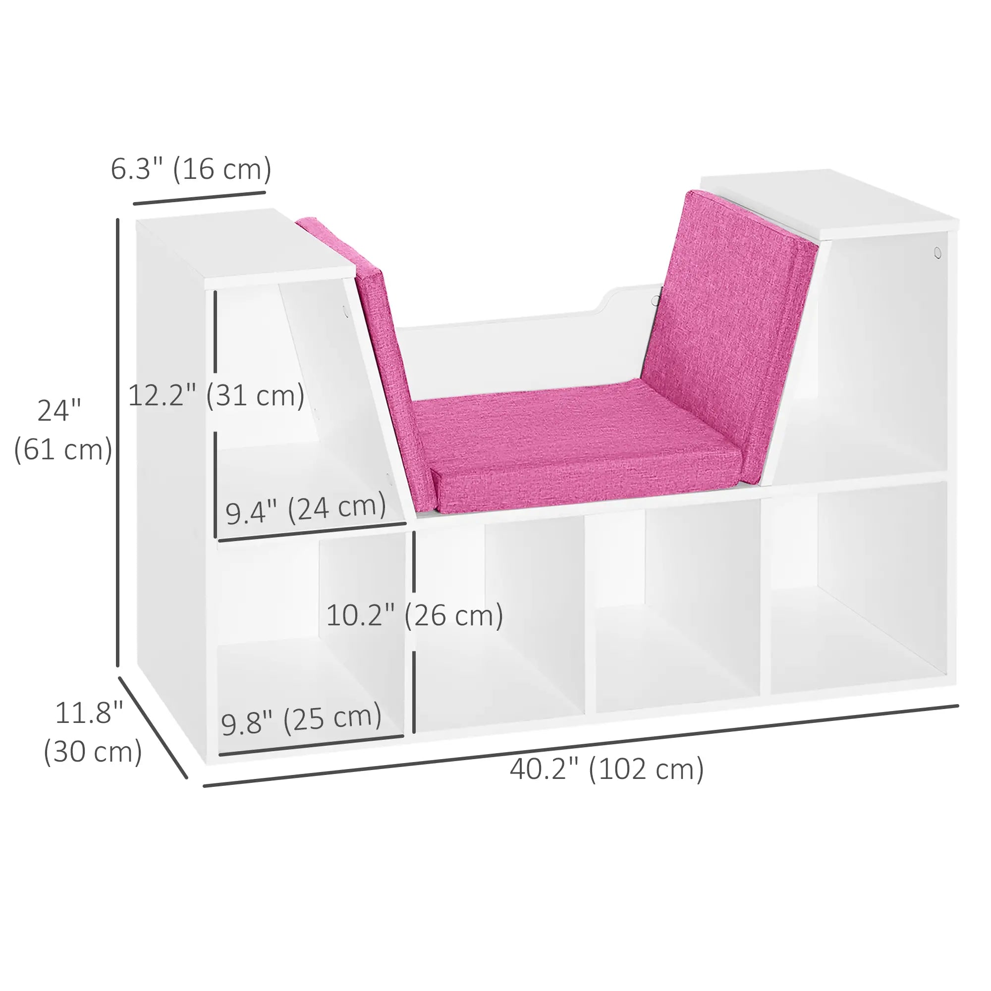6-Cubby Bookcase with Seat Cushion, Cube Storage Shelf, Pink Small Bookshelves at Gallery Canada