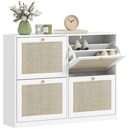 Narrow Shoe Storage Cabinet, 4 Flip Drawers, Adjustable Shelves, 20 Pairs, White Shoe Storage Cabinets & Racks at Gallery Canada