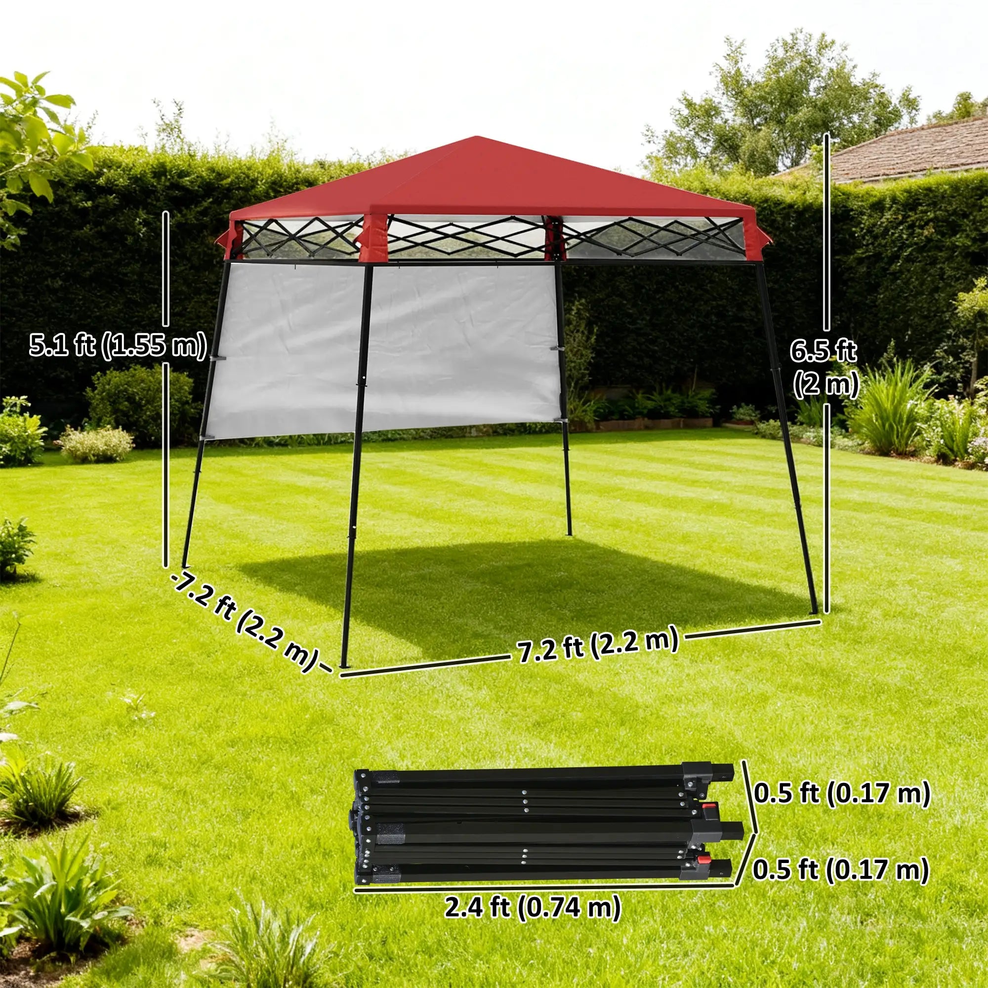 7' x 7' Foldable Gazebo Tent, Adjustable Legs, Black, Red Pop Up Canopies at Gallery Canada
