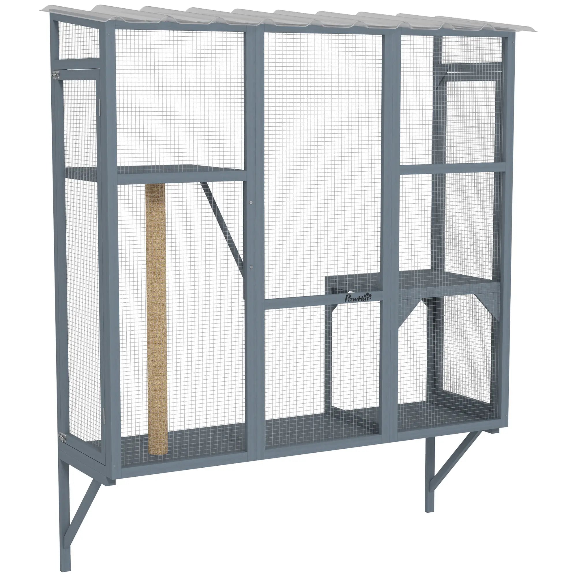 Wooden Catio Outdoor, Cat Window Box Enclosure for 2-3 Large Cats with 2 Jumping Platforms &; Scratching Post, Grey Outdoor Cat Enclosures at Gallery Canada
