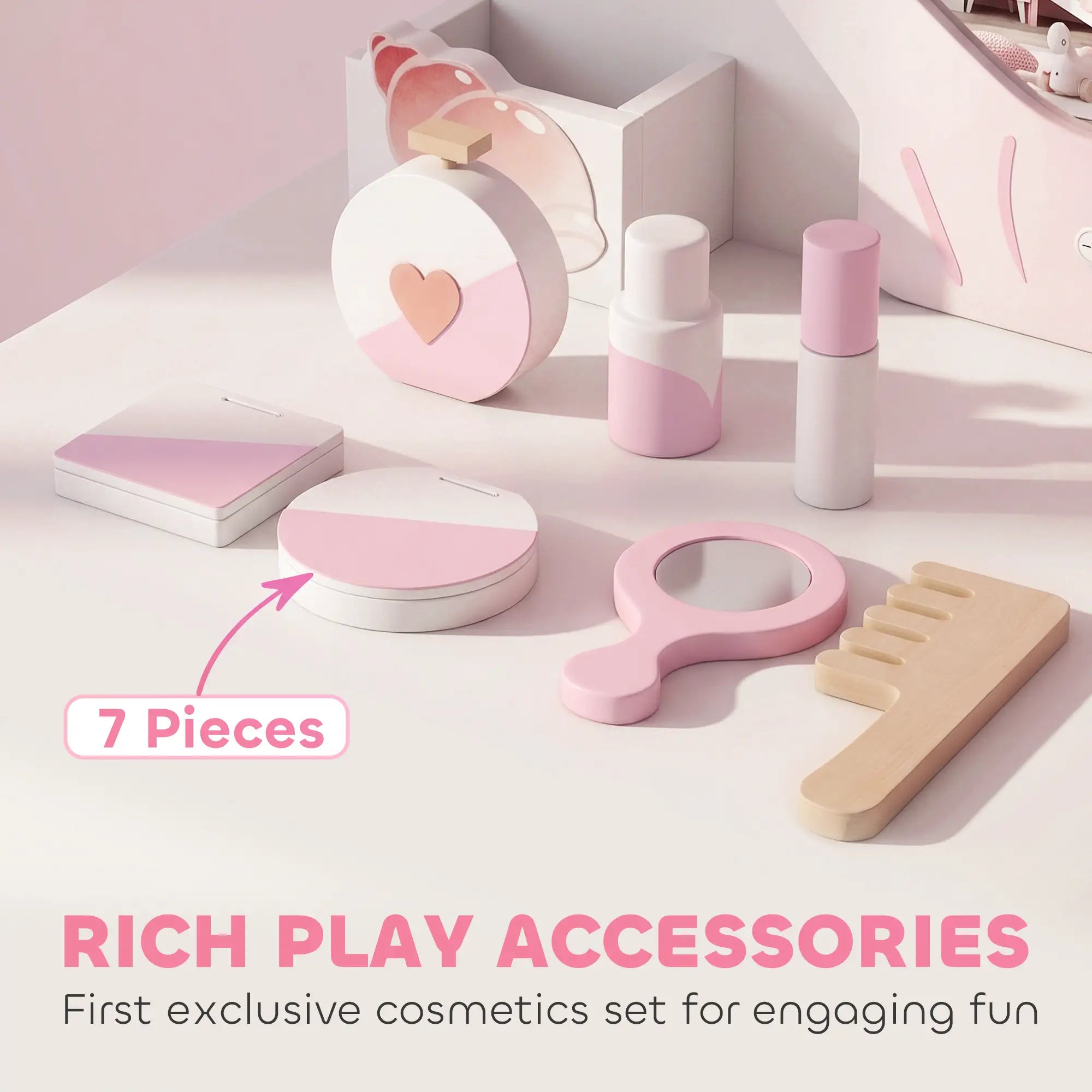 Kids Vanity Set with Lights, Mirror, Stool, Accessories for 3-8 Years, Pink Toy Vanity at Gallery Canada