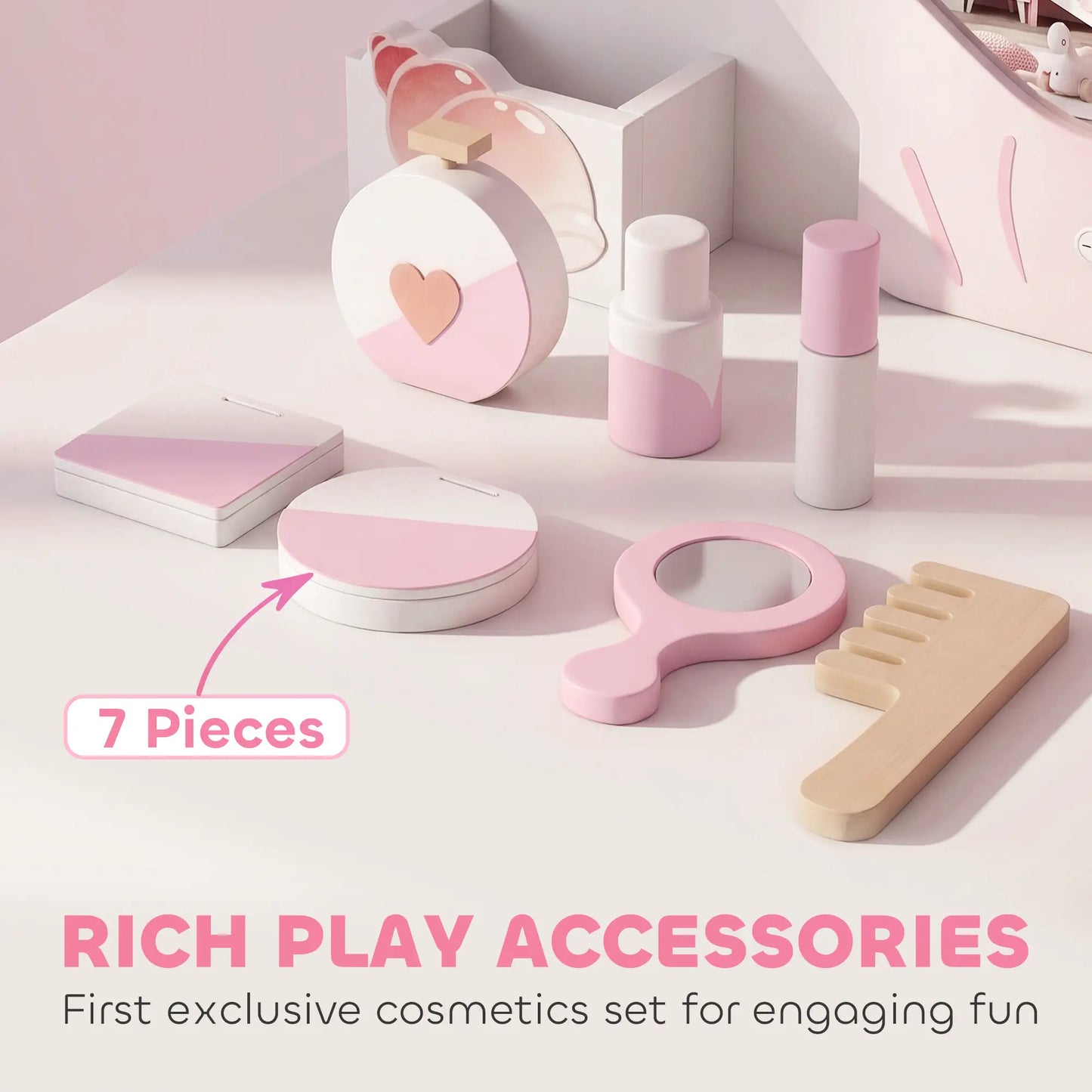 Kids Vanity Set with Lights, Mirror, Stool, Accessories for 3-8 Years, Pink Toy Vanity at Gallery Canada