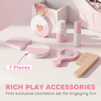 Kids Vanity Set with Lights, Mirror, Stool, Accessories for 3-8 Years, Pink Toy Vanity at Gallery Canada