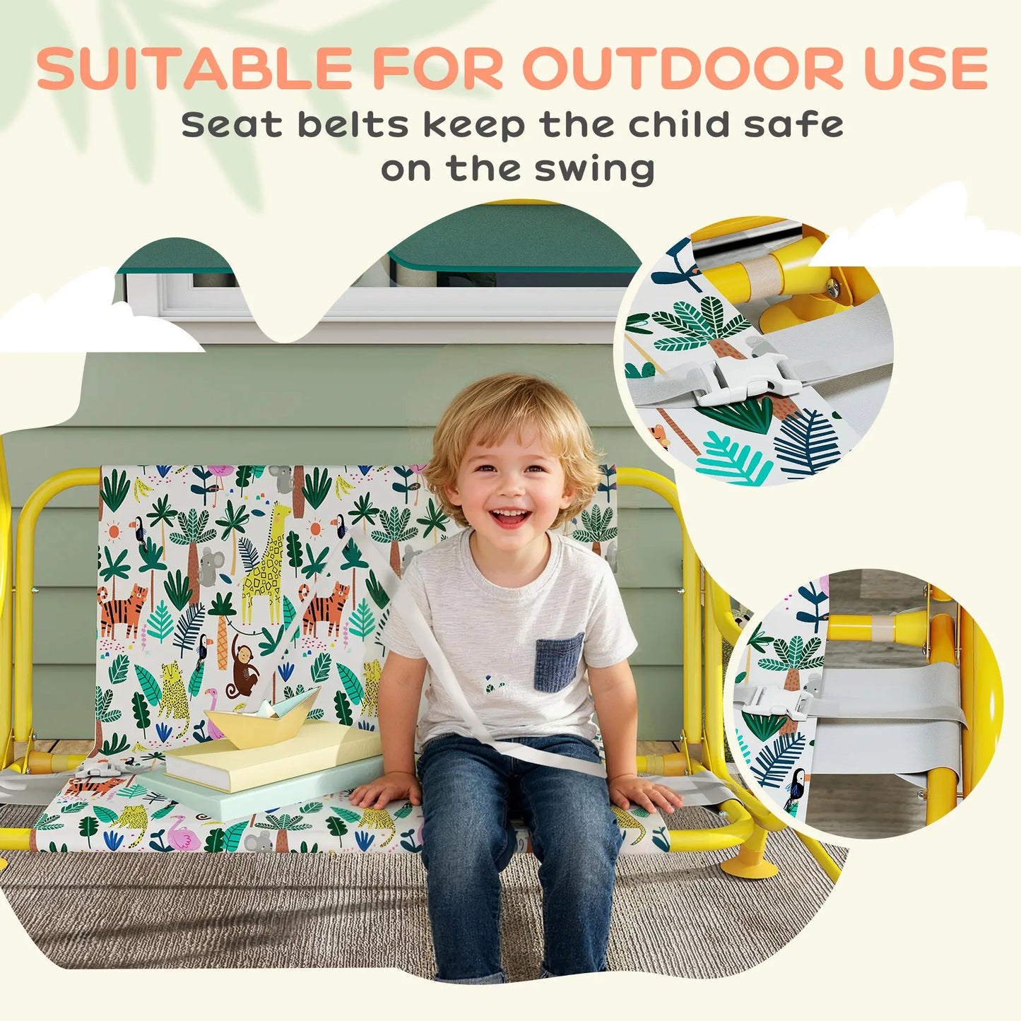 Kids Porch Swing, 2-Seater With Safety Belts, Adjustable Canopy, Green Gym Sets & Swings at Gallery Canada
