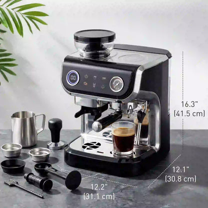 15 Bar Espresso Machine With Grinder & Milk Frother, Stainless Steel, Black Small Kitchen Appliances at Gallery Canada