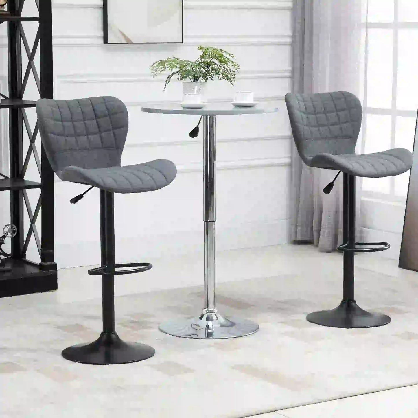 Adjustable Swivel Bar Stools Set of 2, Linen Fabric, Grey Bar Stools at Gallery Canada