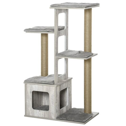 45" Deluxe Plush Cat Tree Tower Activity Center Climbing Frame Kitten Play House with Jute Scratching Posts Condo Perch Cushion Grey - Gallery Canada