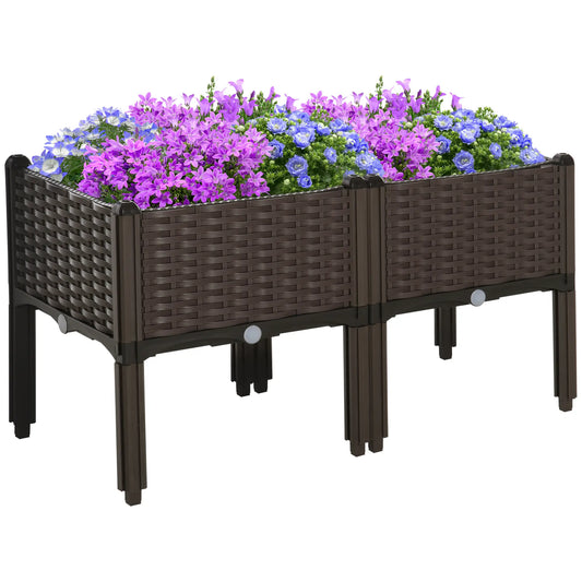 2-Piece Raised Garden Bed, PP Flower Bed, Stackable Vegetable Herb Grow Box Raised Garden Beds Brown at Gallery Canada