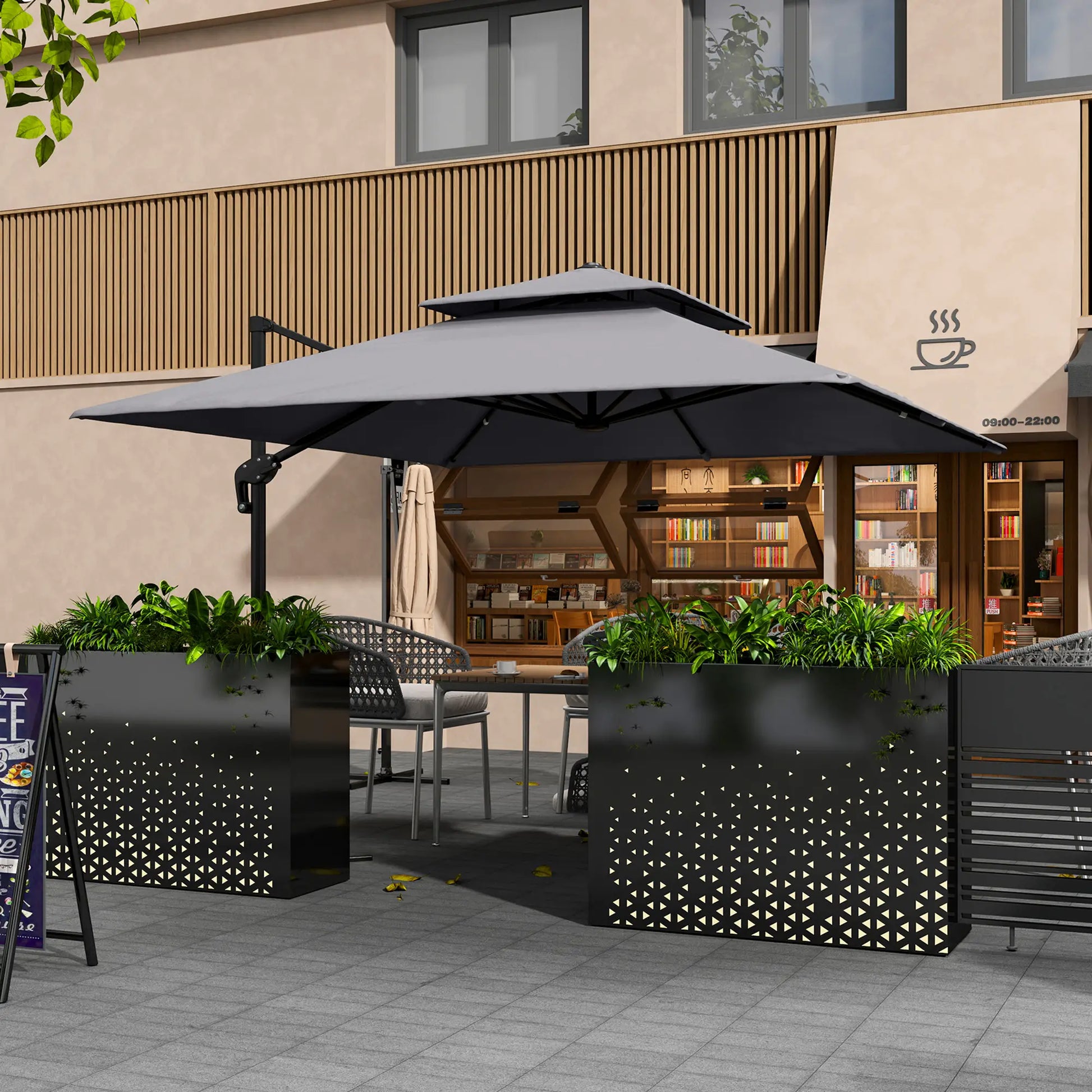 10' x 10' Cantilever Patio Umbrella, Double Top, Light Grey Cantilever Umbrellas at Gallery Canada