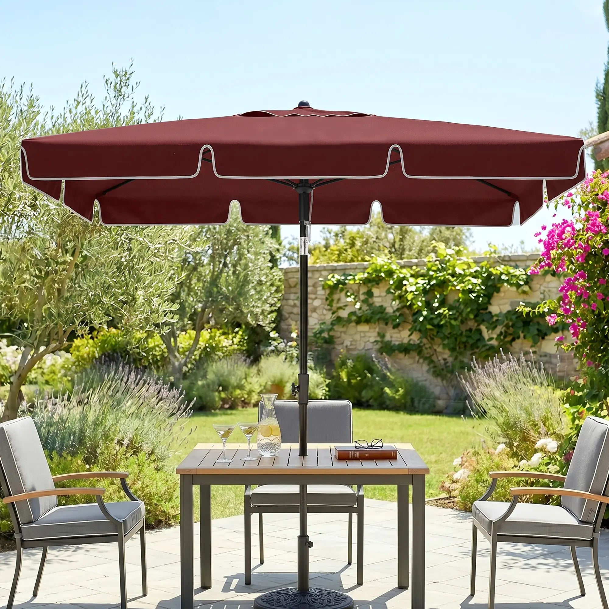 6.5x4ft Rectangle Patio Umbrella, Tilt Adjustable, Wine Red Sun Umbrellas at Gallery Canada