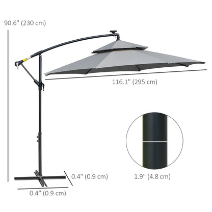 10FT Solar Cantilever Patio Umbrella with Lights, Crank, Cross Base, Light Grey Cantilever Umbrellas at Gallery Canada