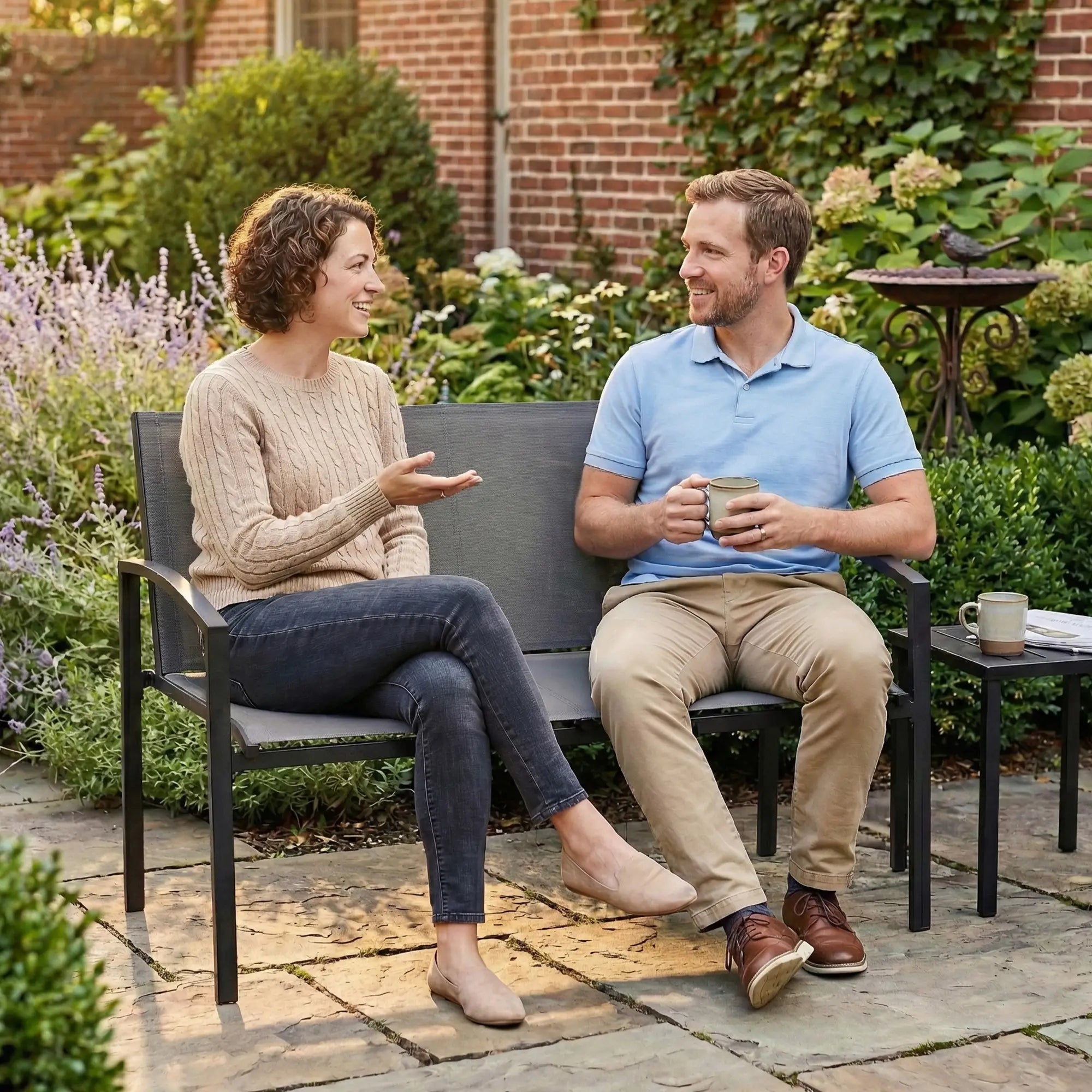 Metal Garden Bench, 44 in, Breathable Mesh Fabric, 484 lb Capacity, Grey Outdoor Benches at Gallery Canada