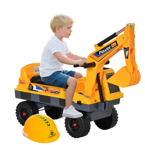 Ride On Excavator Toy, 2 in 1 Design, Detachable Buckets, Music, Light, Yellow