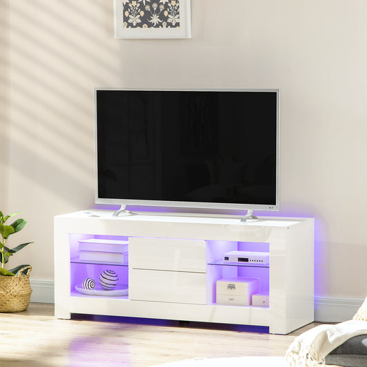 TV Stand with LED Lights for TVs up to 55", TV Cabinet with Storage Shelves and Drawers, 47.2"x15.7"x19.7", White - Gallery Canada