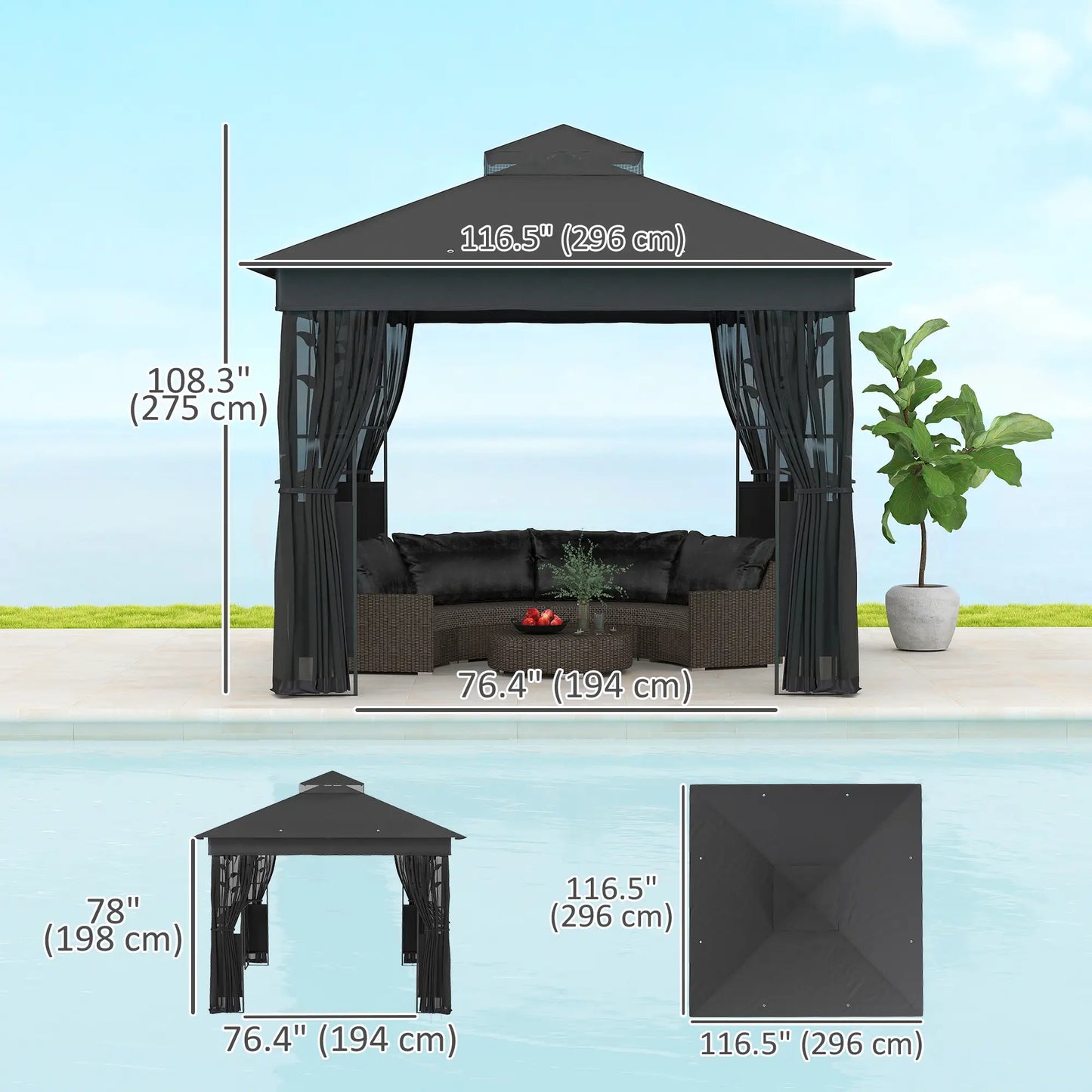 10' x 10' Outdoor Gazebo, UV30+ Double Roof, with Shelves and Netting Gazebos at Gallery Canada