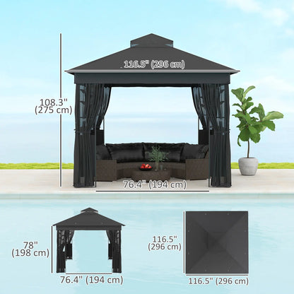 10' x 10' Outdoor Gazebo, UV30+ Double Roof, with Shelves and Netting Gazebos at Gallery Canada