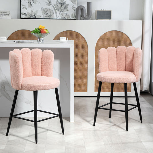 Faux Cashmere Bar Stools Set of 2 Counter Height Bar Stools with Back for Home Kitchen, 20.5"x19.7"x36.6", Pink - Gallery Canada