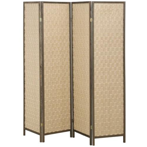 6 FT 4 Panel Folding Privacy Screen, Brown Room Divider, Brown
