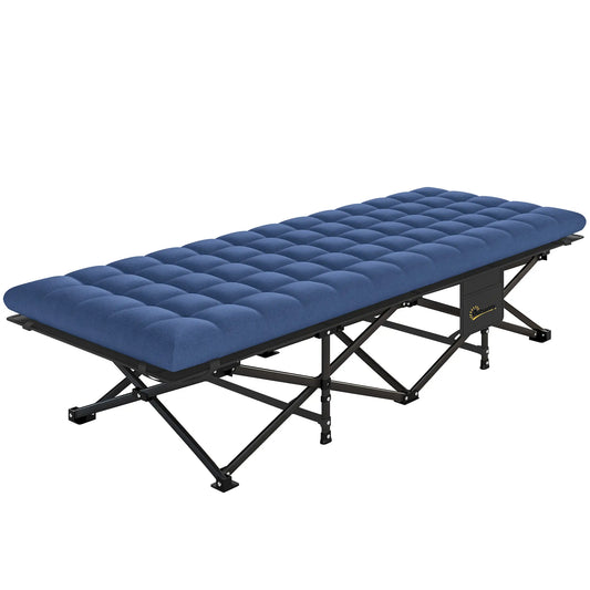 32" Extra Wide Folding Camping Cot, Soft Pad, Non-Slip Feet, Carry Bag, Blue Camping Cots Black, Blue at Gallery Canada
