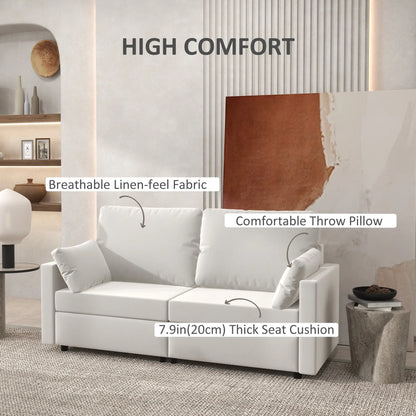 Modern 3 Seater Sofa, 77" Upholstered Couch, Cream White 3-Seater Sofas at Gallery Canada