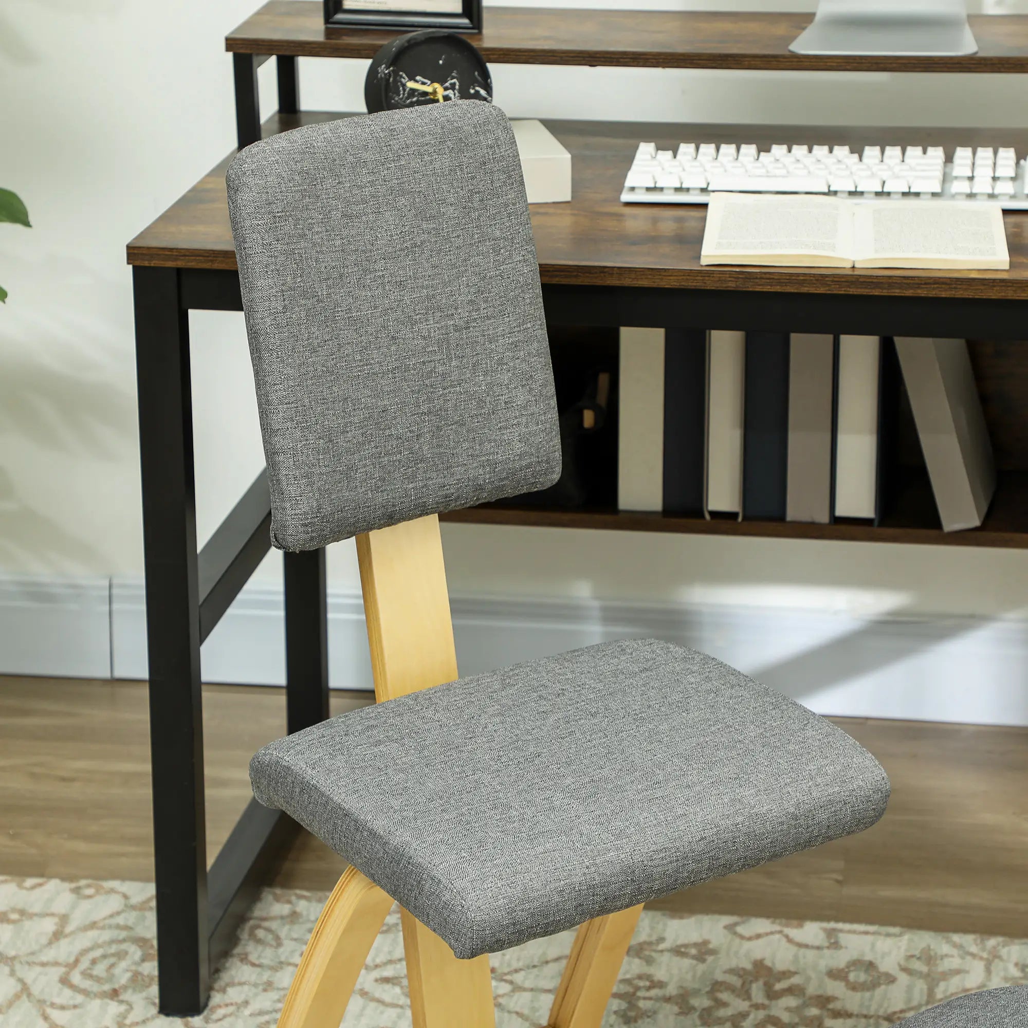 Ergonomic Kneeling Chair, Rocking Wood Kneel Stool with Backrest for Improve Posture, Back Pain, Grey Office Chairs at Gallery Canada