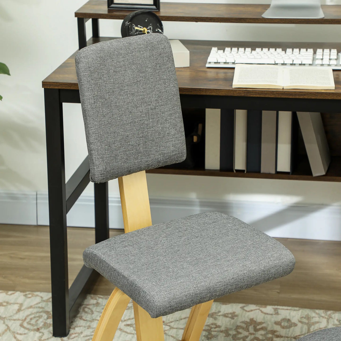 Ergonomic Kneeling Chair, Rocking Wood Kneel Stool with Backrest for Improve Posture, Back Pain, Grey Office Chairs at Gallery Canada