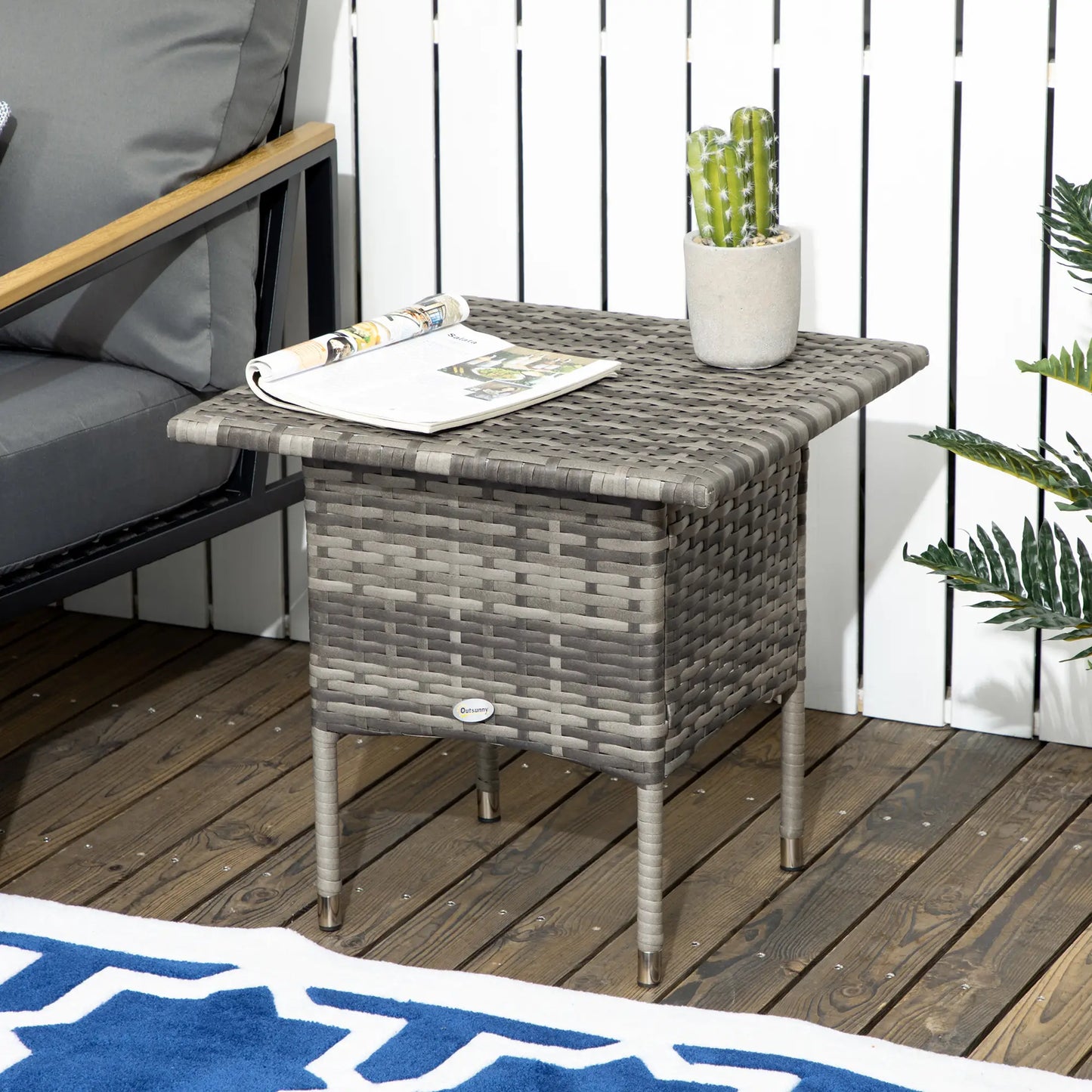 20" Patio Wicker Coffee Table, Outdoor, Mixed Grey, Grey Patio Side Tables at Gallery Canada