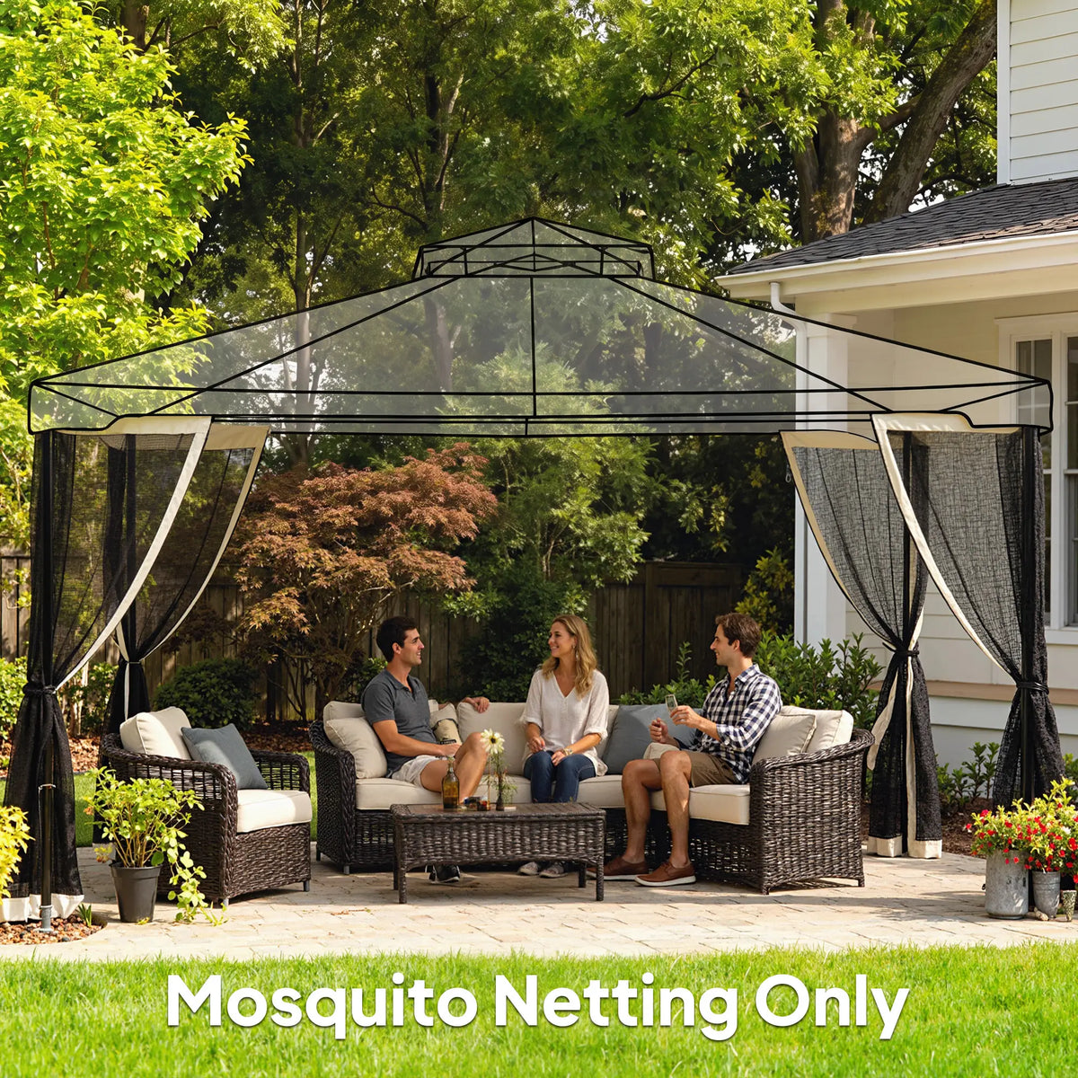 Mosquito Netting for Gazebo, 10' x 12', Cream White, Black Gazebo Sidewalls at Gallery Canada