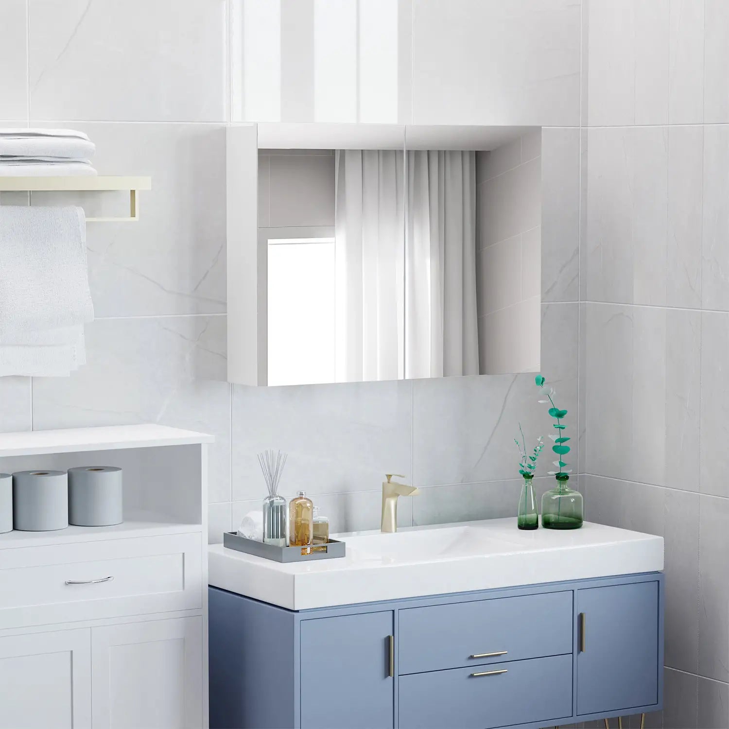 Wall-Mounted Bathroom Mirror Cabinet, Double Doors, Adjustable Shelf, Lilac Mirror Medicine Cabinets at Gallery Canada