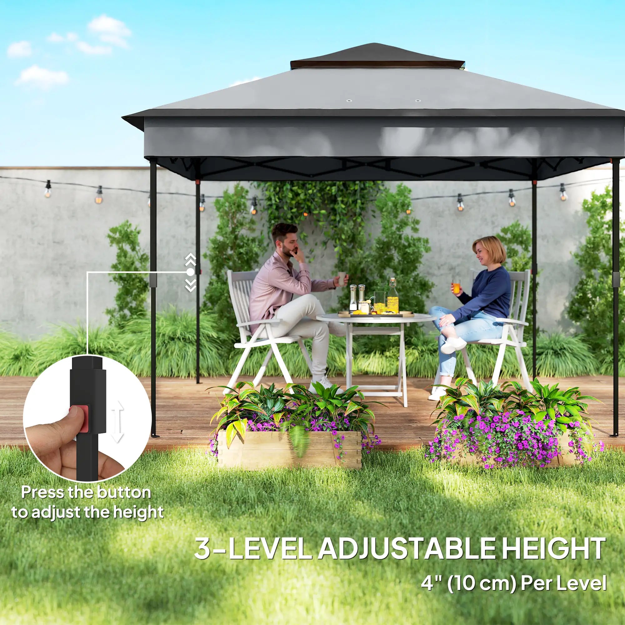 10.7 x 10.7ft Pop Up Gazebo, Adjustable Sun Shelter, Dark Grey Pop Up Canopies at Gallery Canada