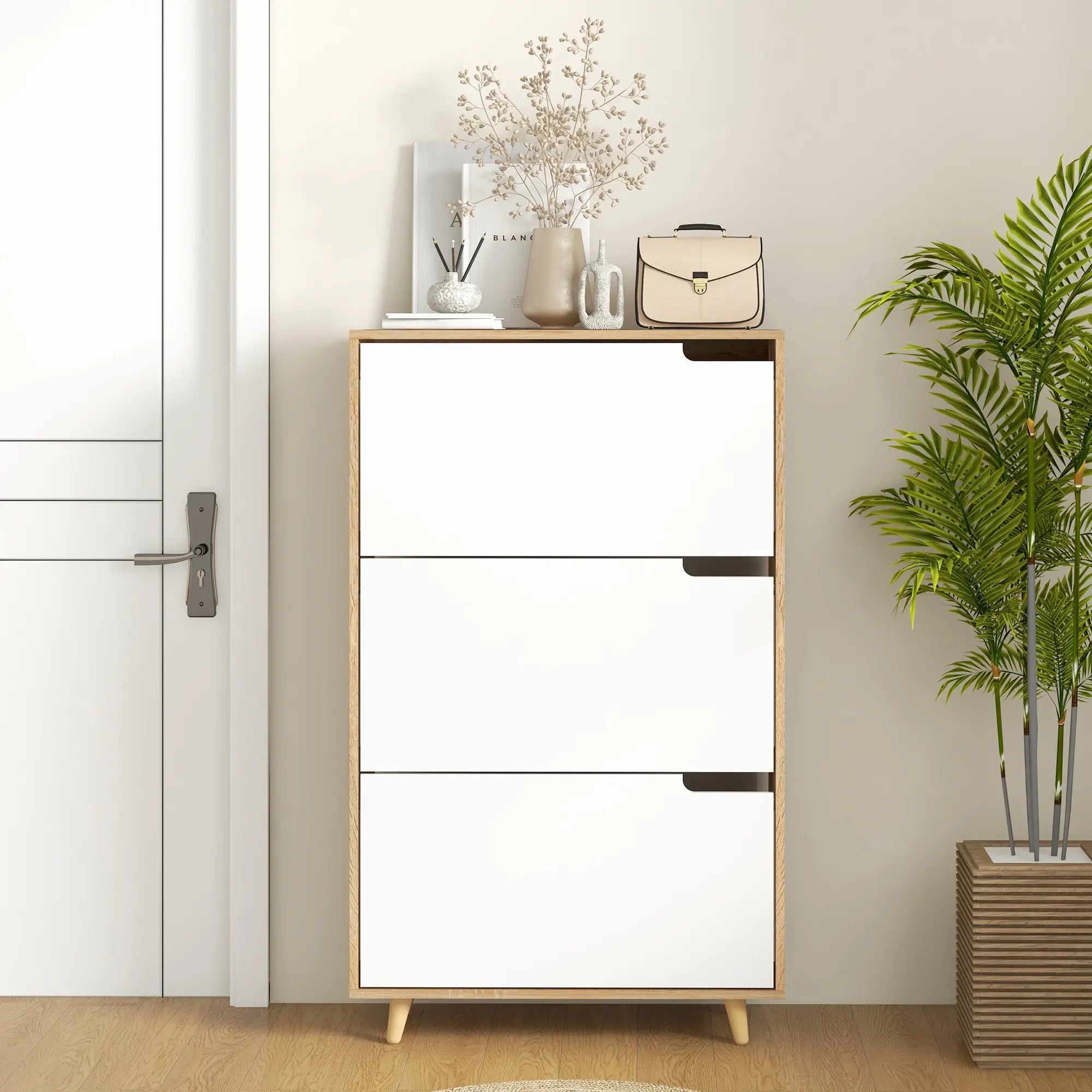 Slim Shoe Storage Cabinet, 3 Flip Drawers, Adjustable Shelves, 18-24 Pairs, White Shoe Storage Cabinets & Racks at Gallery Canada