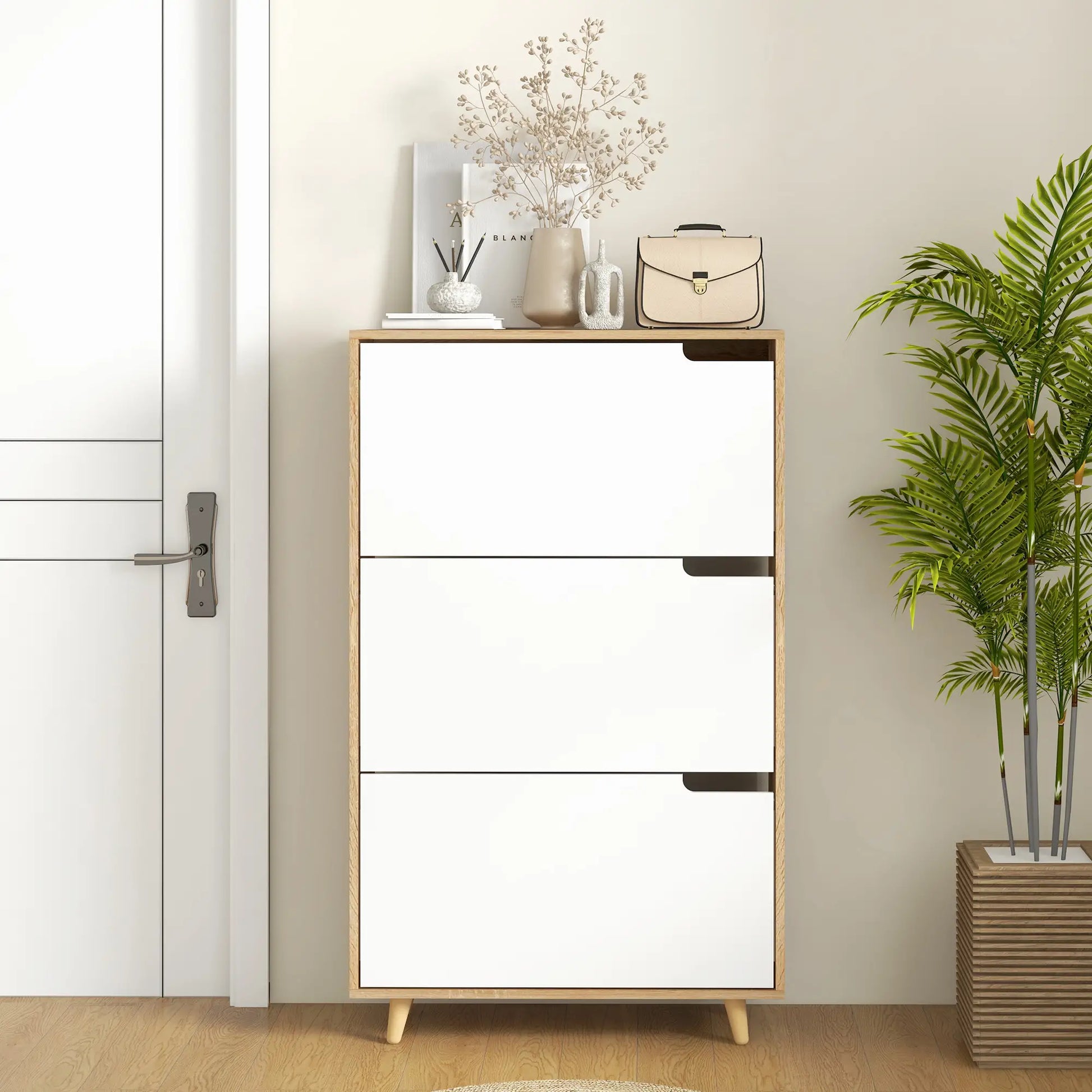 Slim Shoe Storage Cabinet, 3 Flip Drawers, Adjustable Shelves, 18-24 Pairs, White Shoe Storage Cabinets & Racks at Gallery Canada