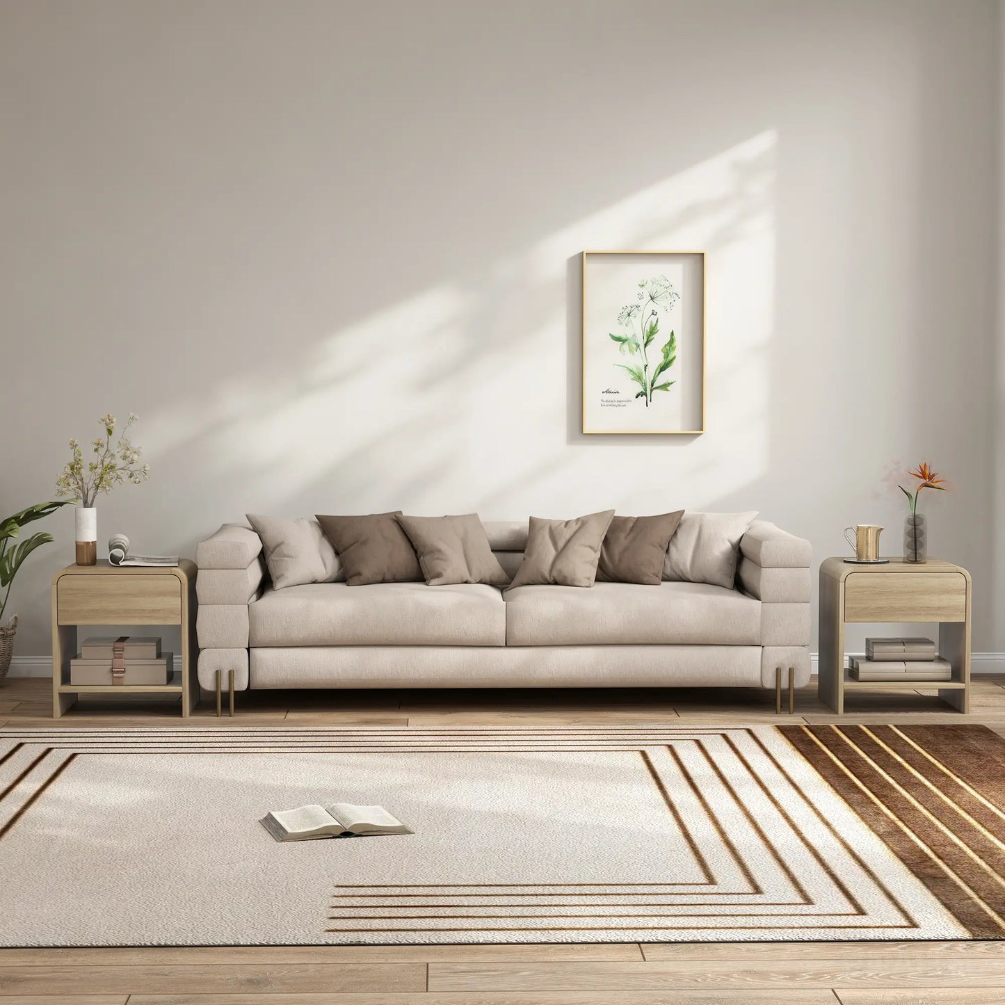 Modern Nightstand Set Of 2, Natural Wood, With Drawer And Open Shelf