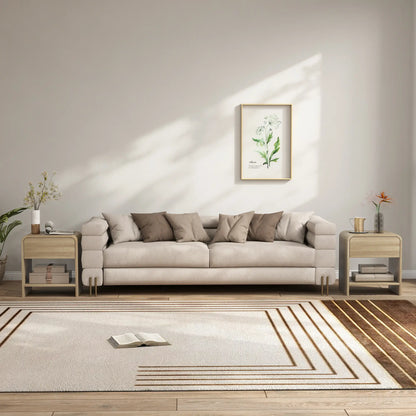 Modern Nightstand Set Of 2, Natural Wood, With Drawer And Open Shelf