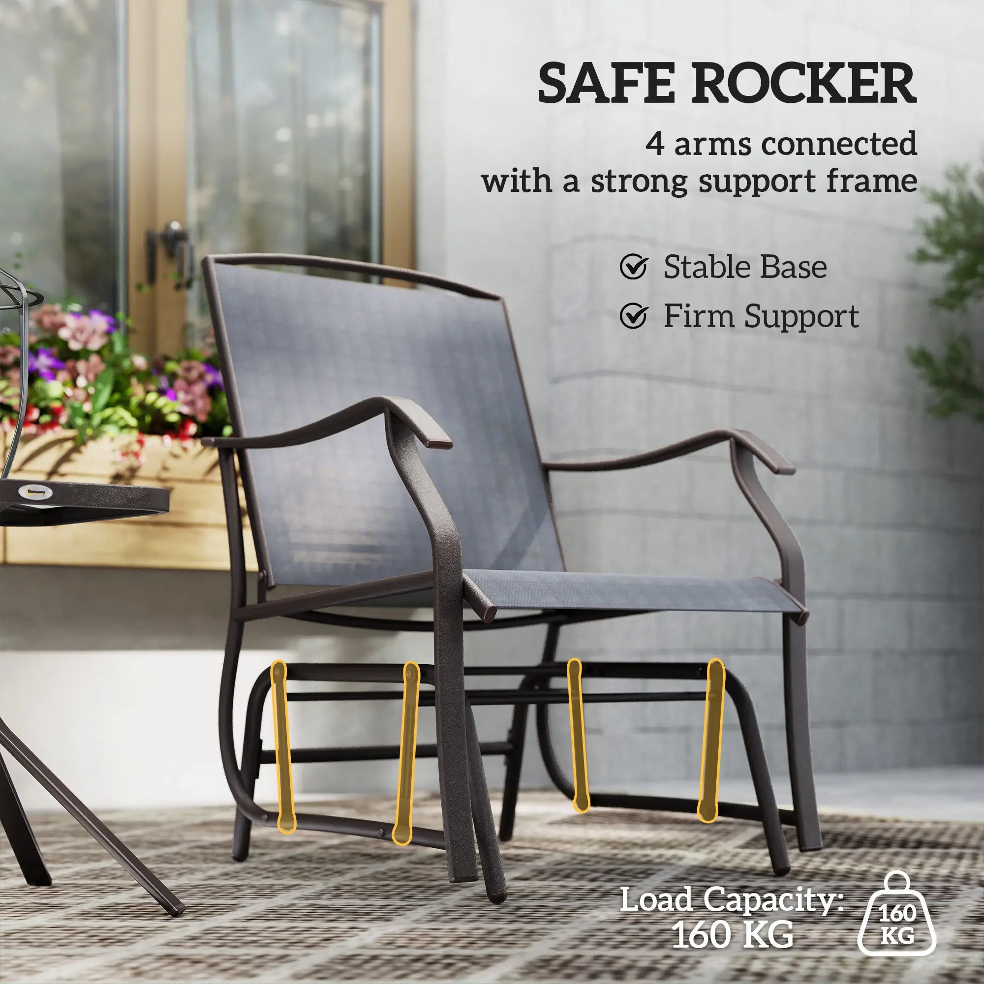 3 Piece Patio Glider Set, Breathable Mesh Seat, Glass Top Table, Grey Outdoor Gliders at Gallery Canada