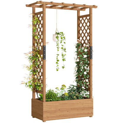 Lit de jardin surélevé en bois avec treillis et toit suspendu, orange
