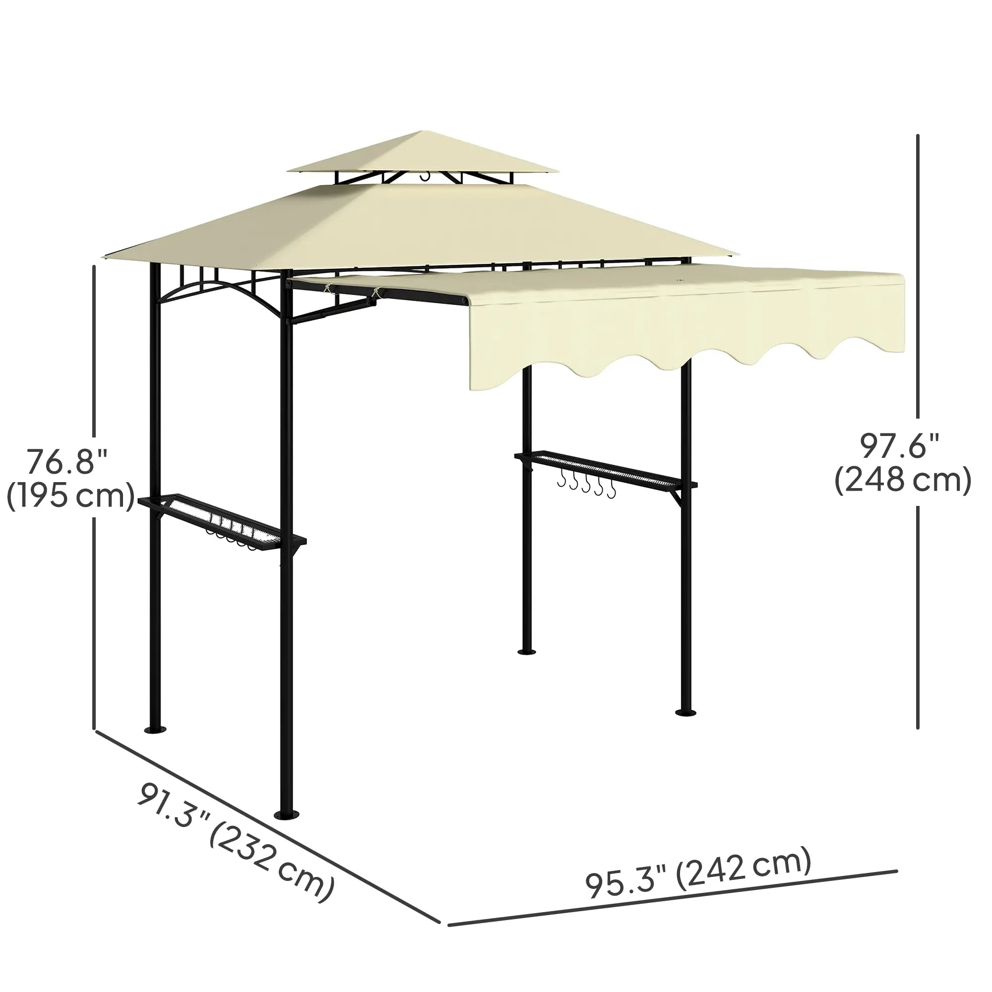 8' x 7.6' Grill Gazebo, Double Tiered, With Side Awning, Beige BBQ Grill Gazebos at Gallery Canada