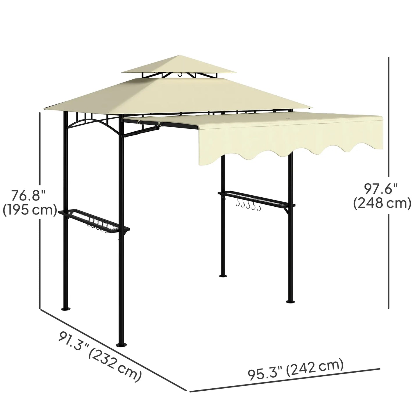 8' x 7.6' Grill Gazebo, Double Tiered, With Side Awning, Beige BBQ Grill Gazebos at Gallery Canada
