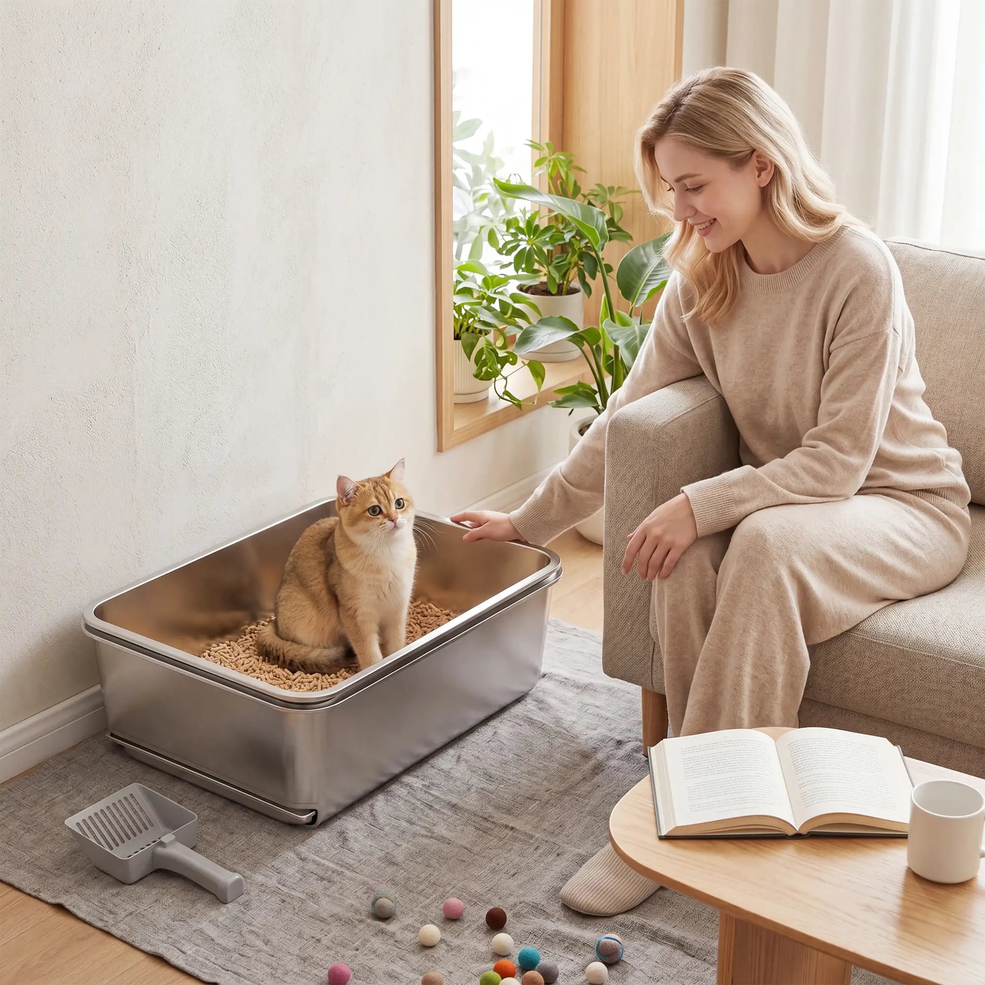 Stainless Steel Litter Box, XL Sifting Cat Litter Box for Medium and Large Cat, Non-Sticky, Odour Free, Easy Clean Cat Litter Box Enclosures at Gallery Canada