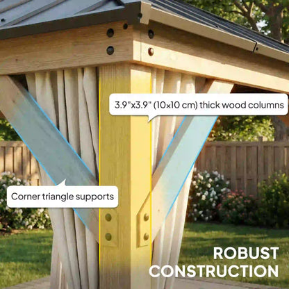 10' x 10' Hardtop Gazebo, Steel Roof, Wood Patio, Light Grey Gazebos at Gallery Canada