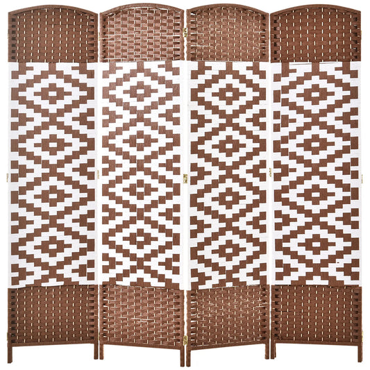 4 Panel Room Divider, 6 Ft, Hand-Woven Freestanding Partition, Brown Room Dividers White, Reddisih Brown at Gallery Canada