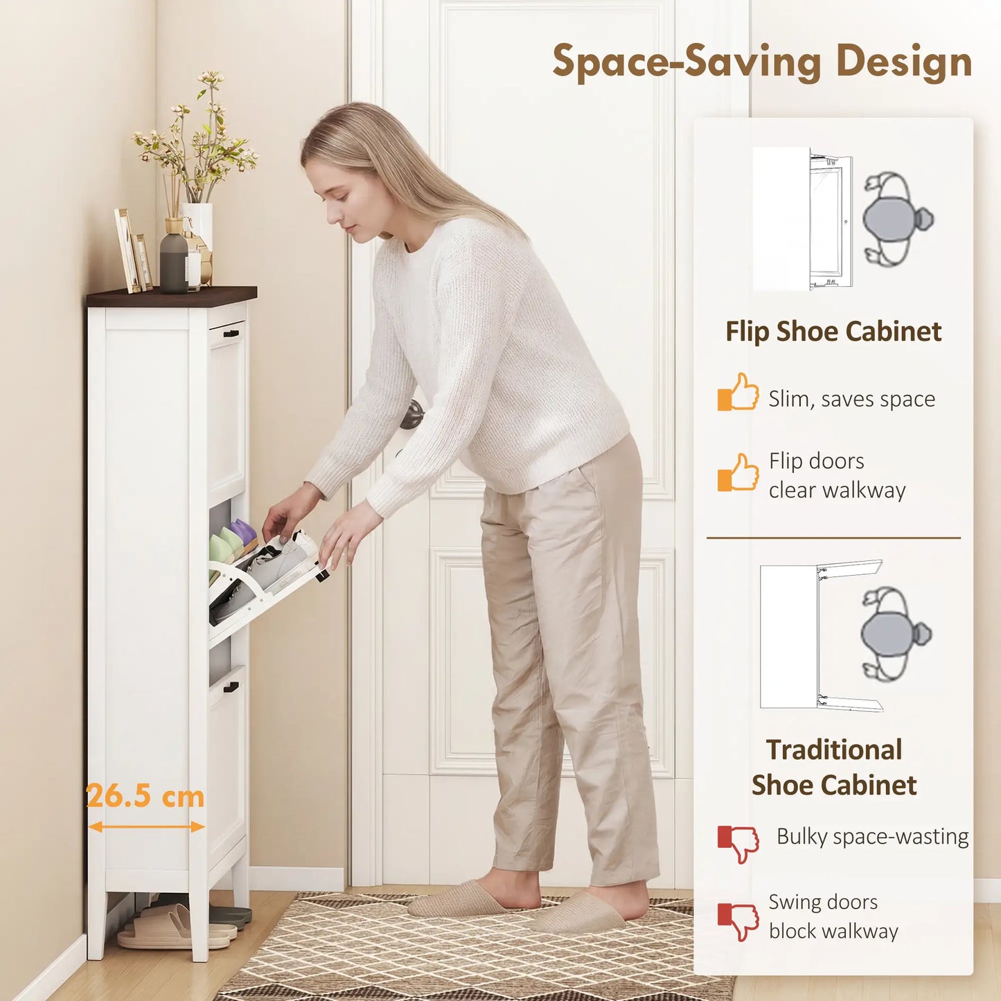 Shoe Cabinet with 3 Flip Drawers, Farmhouse Narrow Shoe Storage Cabinet with Adjustable Shelves, White Shoe Storage Cabinets & Racks at Gallery Canada