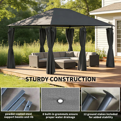 13'x10' Steel Patio Gazebo Canopy, 6 Removable Curtains, Dark Grey Gazebos at Gallery Canada
