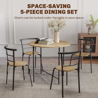 5 Piece Dining Table Set, Round for 4, Metal Frame, Natural Dining Table Sets at Gallery Canada