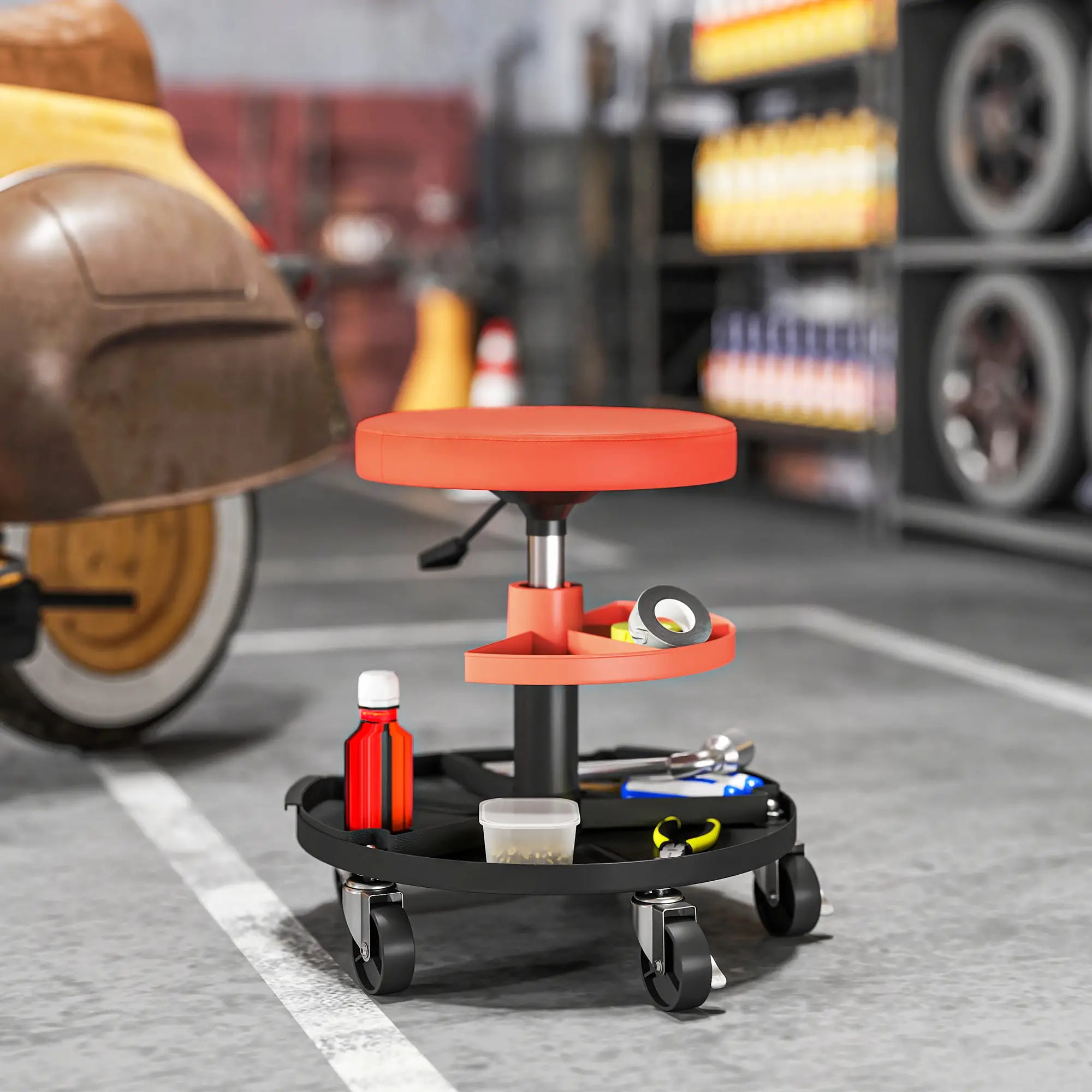 Rolling Garage Stool, 300 Lbs Capacity, Adjustable Height, Orange Automotive at Gallery Canada