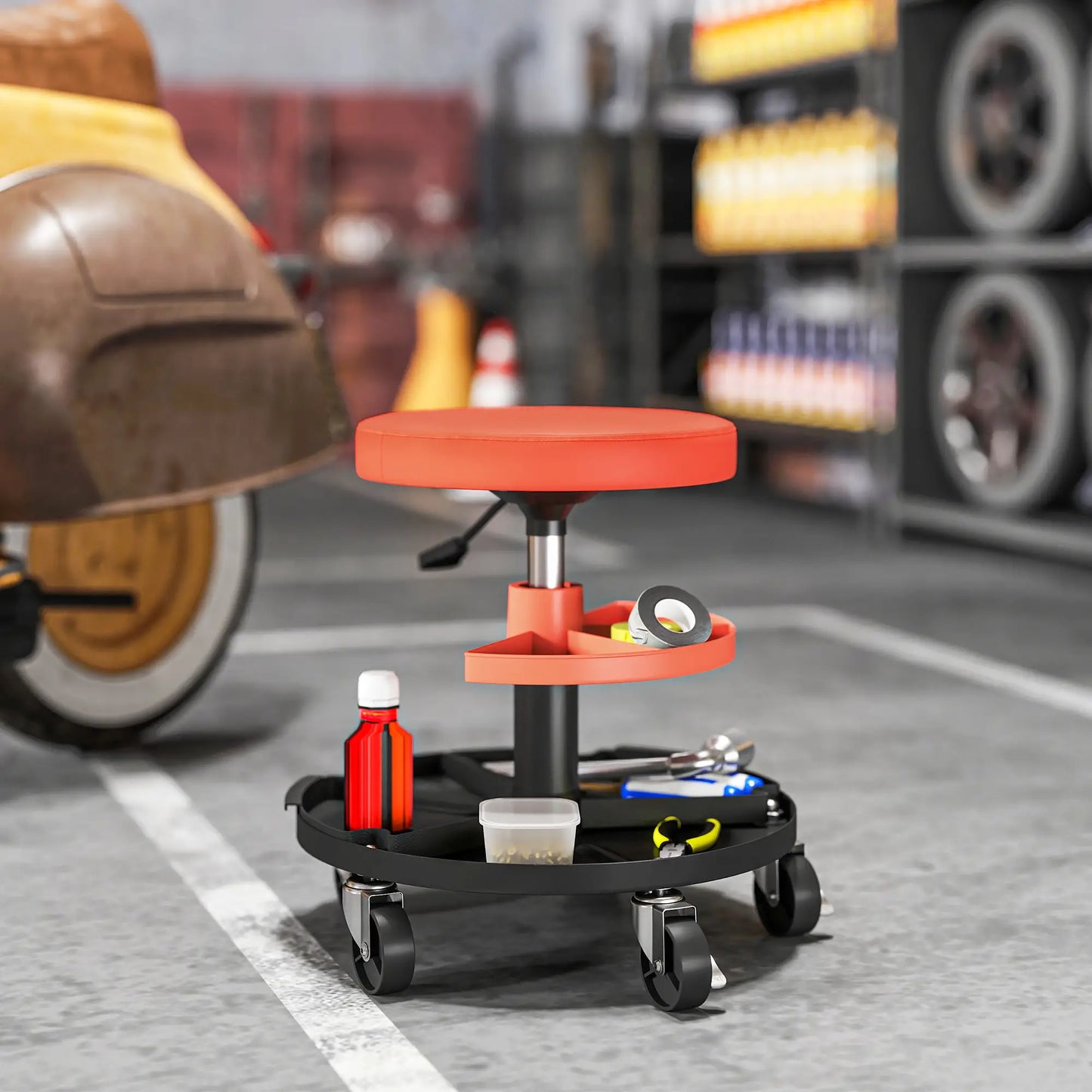 Rolling Garage Stool, 300 Lbs Capacity, Adjustable Height, Orange Automotive at Gallery Canada