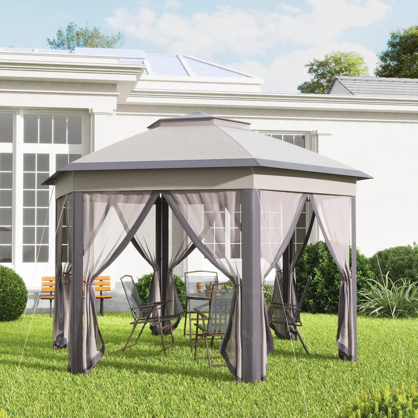 13' x 13' Pop Up Canopy Tent, Netting, Carry Bag, Coffee Beige Pop Up Canopies at Gallery Canada