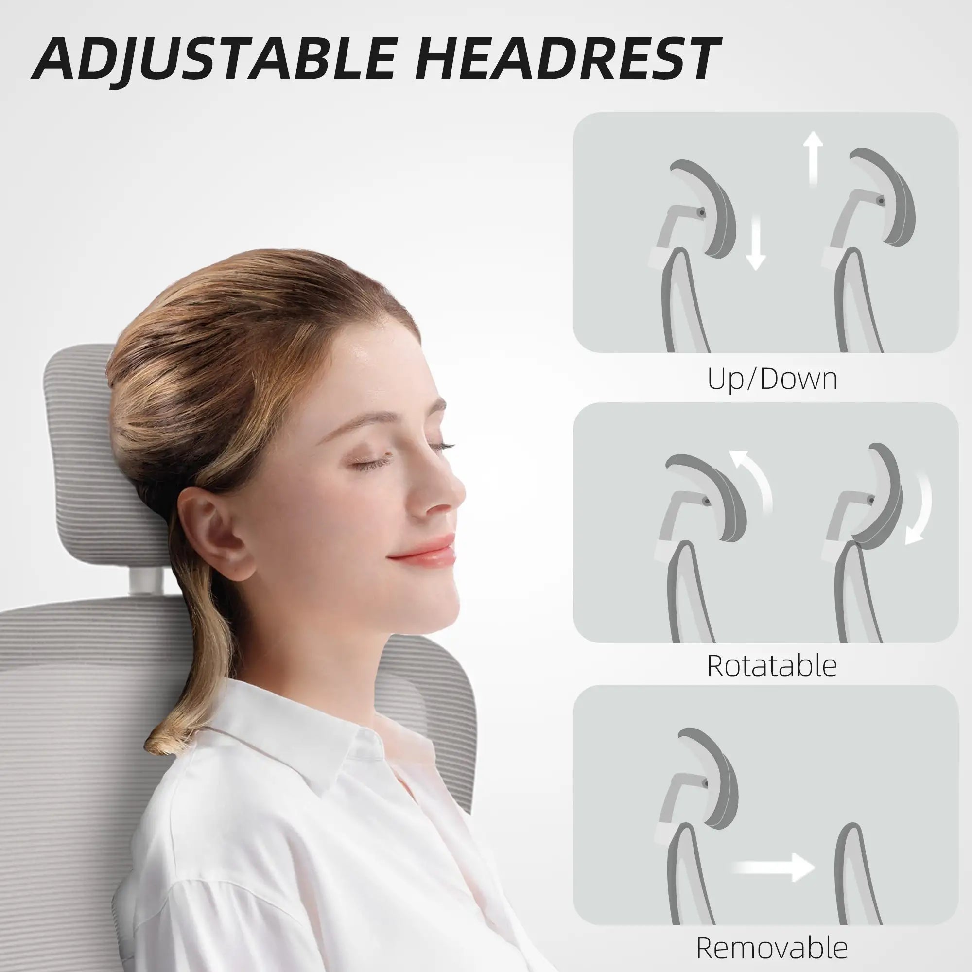 Ergonomic Mesh Office Chair, High Back, Rotatable Headrest, Flip-Up Armrests, Lumbar Support, Grey Task Chairs at Gallery Canada