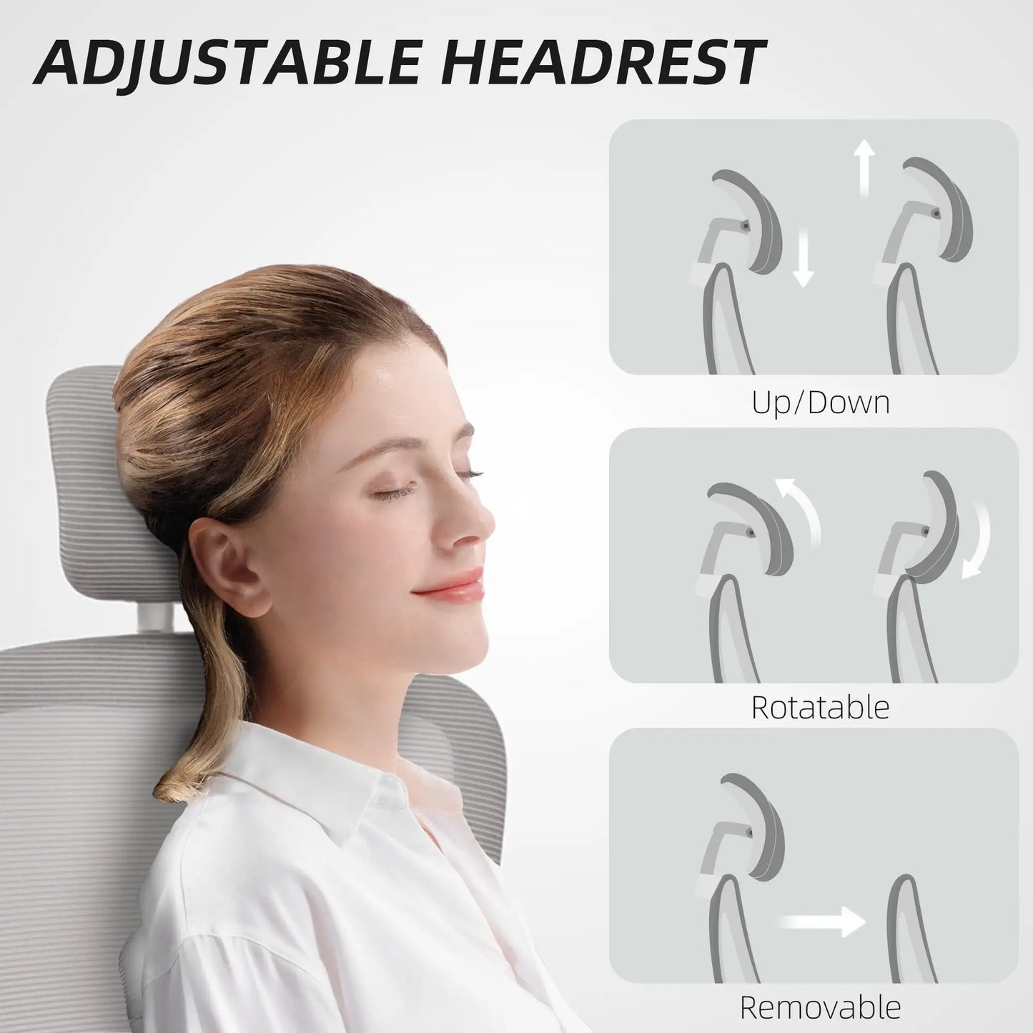 Ergonomic Mesh Office Chair, High Back, Rotatable Headrest, Flip-Up Armrests, Lumbar Support, Grey Task Chairs at Gallery Canada